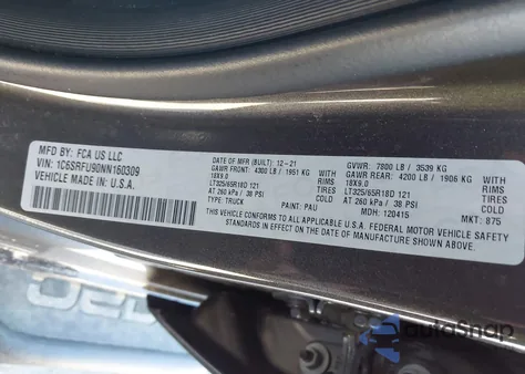 2022 Ram 1500 Trx 4X4 5'7 Box z USA, uszkodzony, nr VIN 1C6SRFU90NN160309